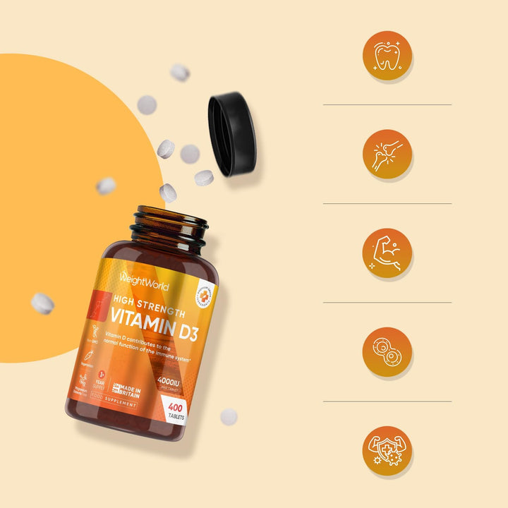 Vitamin D3 4000IU | 400 Tablets | 1+ Year Supply | 6Mm Micro Vitamin D Tablets | Easy to Swallow VIT D | One a Day Supplement | Made in the UK | Magnesium Stearate-Free | Vegetarian Friendly
