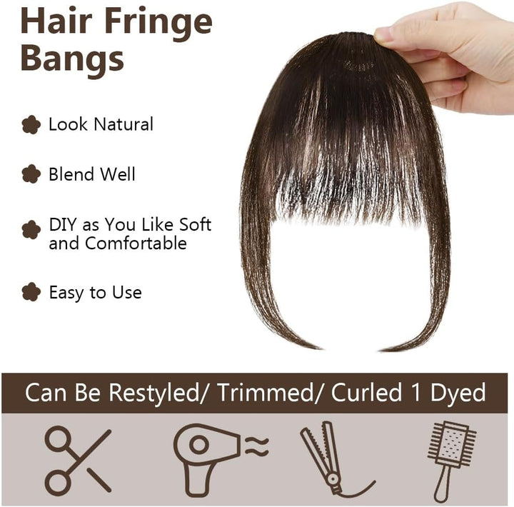Clip in Bangs, Chemical Fiber Hair Clip in Fringe Bangs, Bangs Clip in Hair Extensions, Wispy Bangs Clip with Curved Bangs, Temples Hairpieces for Women (Dark Brown)