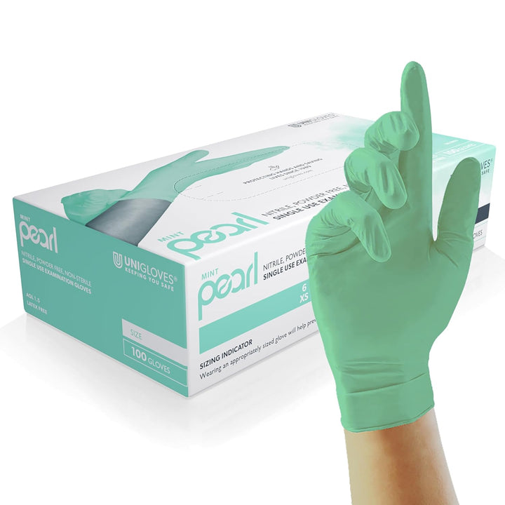 White Pearl Nitrile Examination Gloves - Multipurpose, Powder Free and Latex Free Disposable Gloves - Box of 100 Gloves, White, Medium (GP0023)