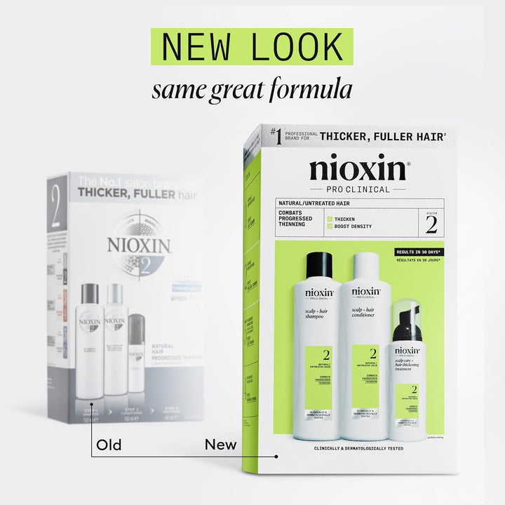 Nioxin System 2 - Hair Thickening System for Natural Hair with Progressed Thinning - Biotin & Niacinamide - Shampoo, Conditioner, Serum