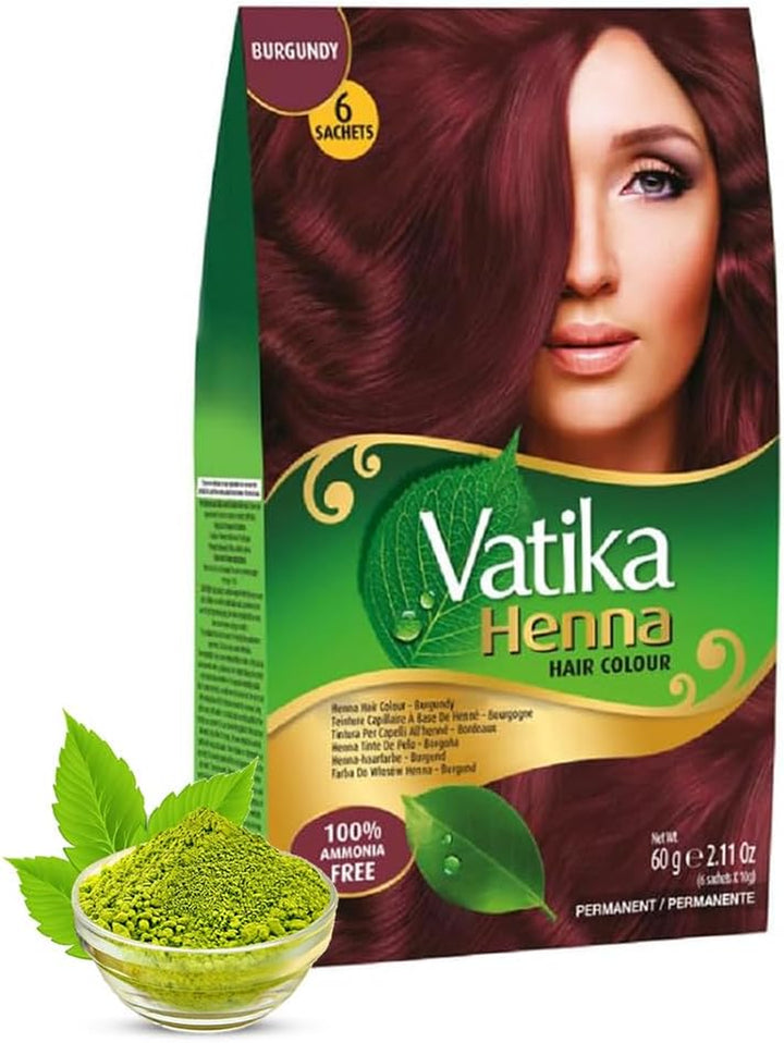 Henna Burgundy Hair Colours - 60G (6 X 10G Sachets),100% Ammonia Free, for Vibrant Color, Shine, & Coverage (Packaging May Vary)