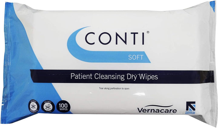 Conti Soft - Patient Cleansing Dry Wipes, Everyday Cleaning, Ideal for Sensitive Fragile Skin, Wipe Size 32Cm X 30Cm, 100 Wipes per Pack - 12 Pack