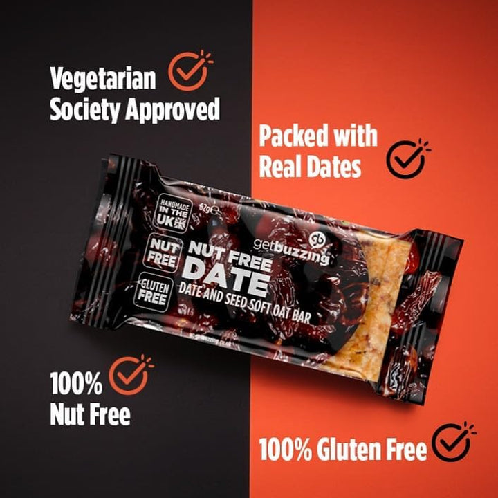 Nut Free Oat Flapjack Healthy Snack & Energy Bars - Running,Gym, Cycling - Breakfast Snack - Made in the UK - Date & Seed Pack of 20 X 62G Bars
