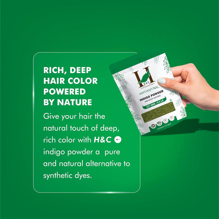 H&C Indigo Powder (Indigofera Tinctoria) - 227G Pack | for Hair Coloring