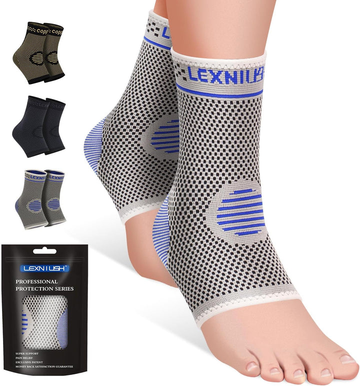 2 Pack Ankle Support for Sprained Ankle, Plantar Fasciitis Relief Achilles Tendonitis Support, Ankle Brace Support for Men & Women, Ankle Compression Socks Support for Ligament Damage, Sports