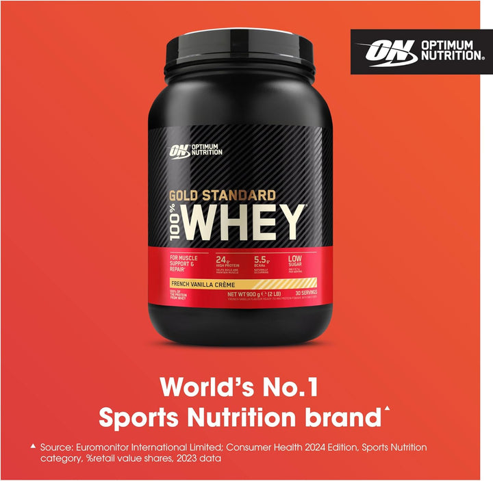 Gold Standard Whey Protein Powder Muscle Building Supplements with Glutamine and Amino Acids, French Vanilla Creme, 30 Servings, 900 G, Packaging May Vary, 891 - 908 G