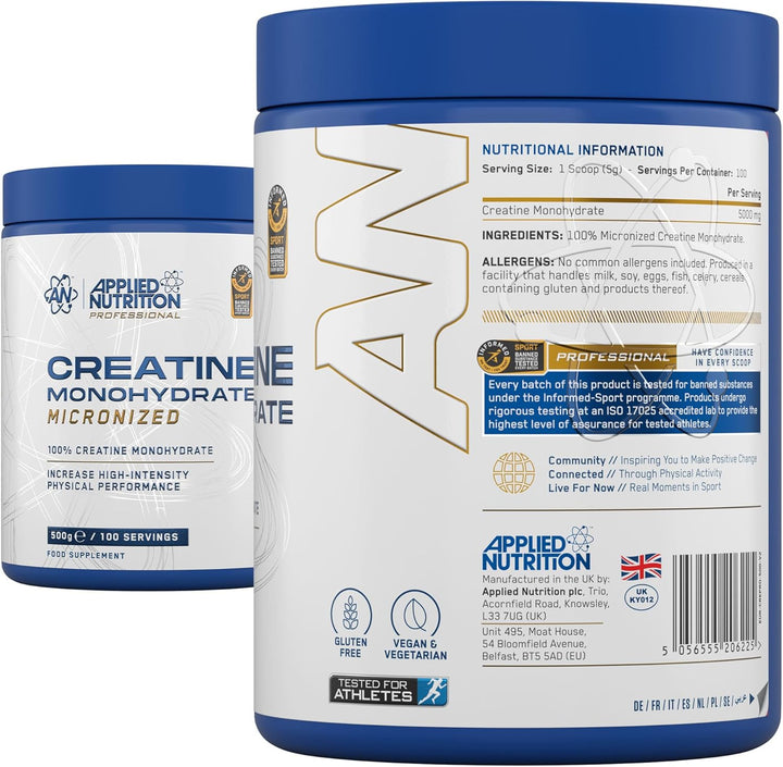Creatine Monohydrate Powder 500G – 100% Micronized Creatine – 5G per Serving – Unflavoured – Supports High-Intensity Performance – 100 Servings