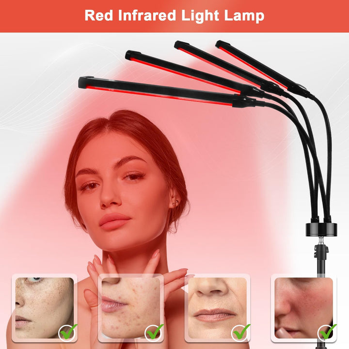 32W Red Lights,  660Nm & 850Nm Infrared Lamp with 5 Brightness Adjustable & 10/20/30 Timer, Red & Infrared Light Lamp with Stand for Home