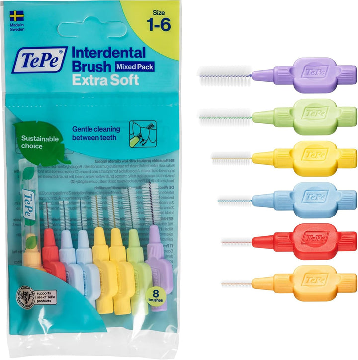 Interdental Brush, Extra Soft, Red, 0.5Mm/Iso 2, 8Pcs, Efficient Cleaning between Teeth, Plaque Remover and Dental Flosser for Narrow Gaps