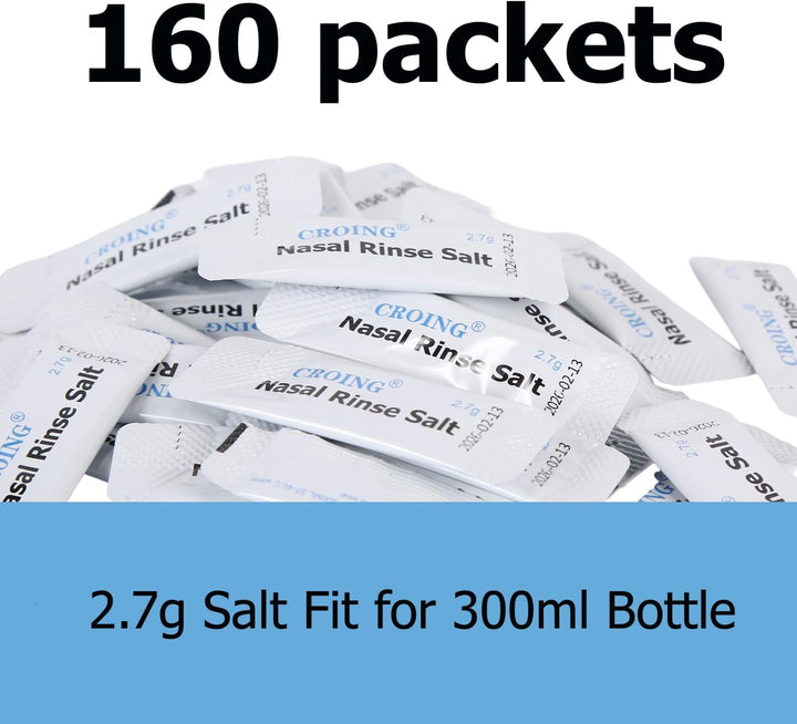 160 Packets Neti Pot Salt, Nasal Rinse Salt, Sinus Rinse Salt, Nose Wash Sachets, Nasal Irrigate Salt, Nasal Flush Saline, Sinus Relief