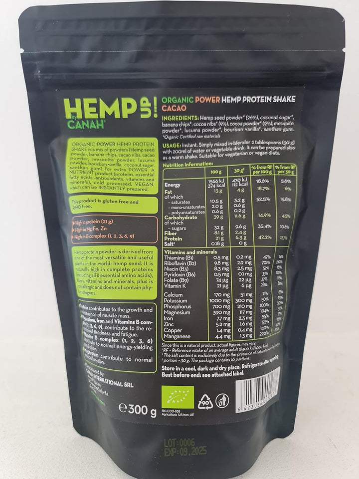 Canah Hemp up Organic Protein Shake Powder – Muscle Gain & Boost up Immune System, Gluten Free, Energy Booster, Healthy Hemp Powder (Cacao)