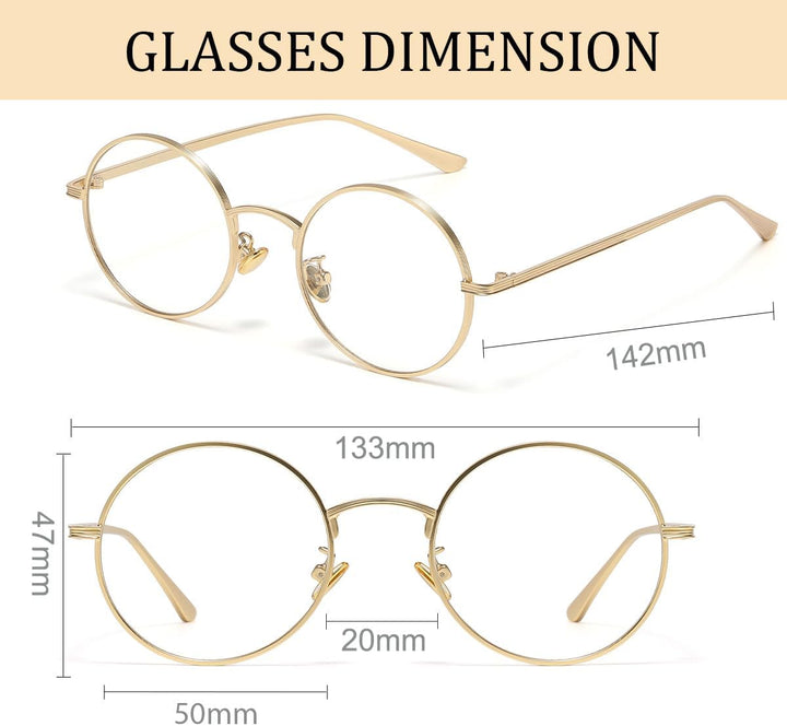 Retro round Glasses Clear Lens Non-Prescription for Men Women Metal Frame