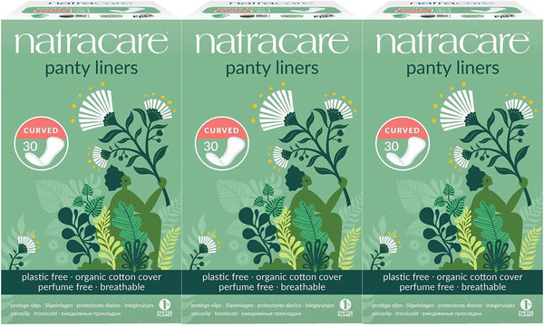 Natural Curved Panty Liners with Organic Cotton | 30 Liners X 3 Packs (90 Liners)