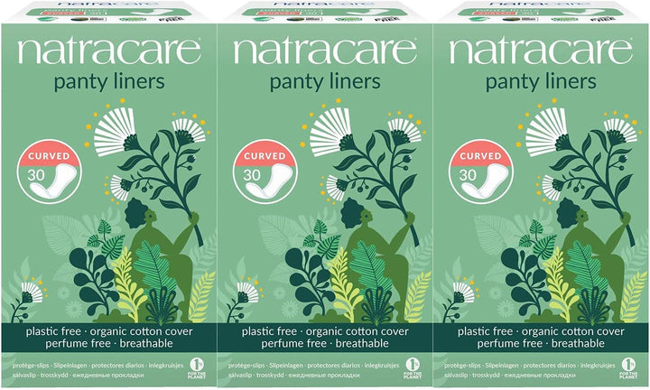 Natural Curved Panty Liners with Organic Cotton | 30 Liners X 3 Packs (90 Liners)