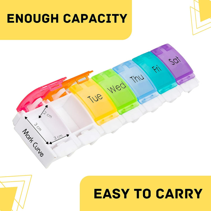 Portable Weekly Pill Box Organiser | Easy to Open 7 Day Premium Quality Tablet Box | Travel Pill Case with Push Button Pop Open Lids Design |Tablet Organiser for Vitamins, Supplements & Medicine