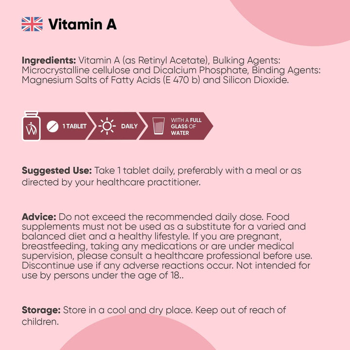 Vitamin a Tablets 10,000IU - 365 Tablets (1 Year Supply) - VIT a as Retinyl Acetate - Vegan & Non-Gmo - 3000Μg Vitamin a Supplement - Made in the UK