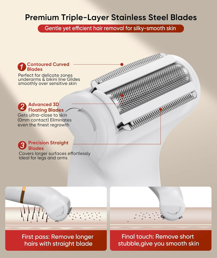 Lady Shavers for Women 3-In-1,Bikini Trimmer Woman IPX7 Waterproof,Nose Trimmer Rechargeable,Pubic Hair Trimmer for Women Wet and Dry,Painless Electric Foil Shaver for Body,Arms Legs Underarms