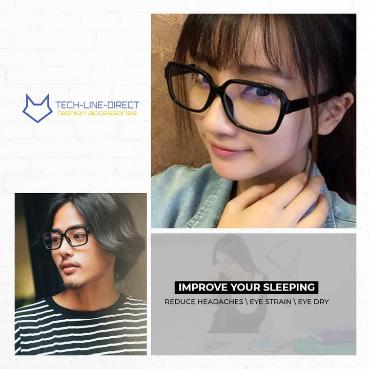 TECH-LINE-DIRECT 2023 Oversize Eyeglasses Unisex Square Glasses - Black Frames Clear Lens