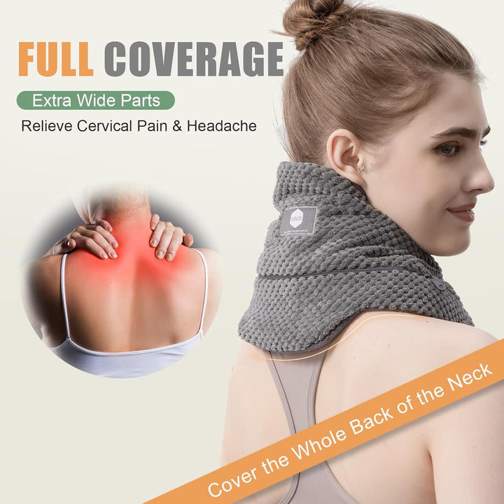 Microwave Neck Heat Pad Warmer with Washable Cover Wide Weighted Heated Neck Wrap Pain Relief Heating Pack Microwavable Wheat Bags Hot Therapy