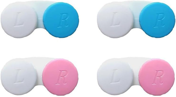 Contact Lens Cases - 4Pcs Portable Contact Lens - Travel Contact Lens Cases,Contact Lens Soaking Storage Case with L and R Caps,Contact Lens Cases Holder Box（Pink+Blue）