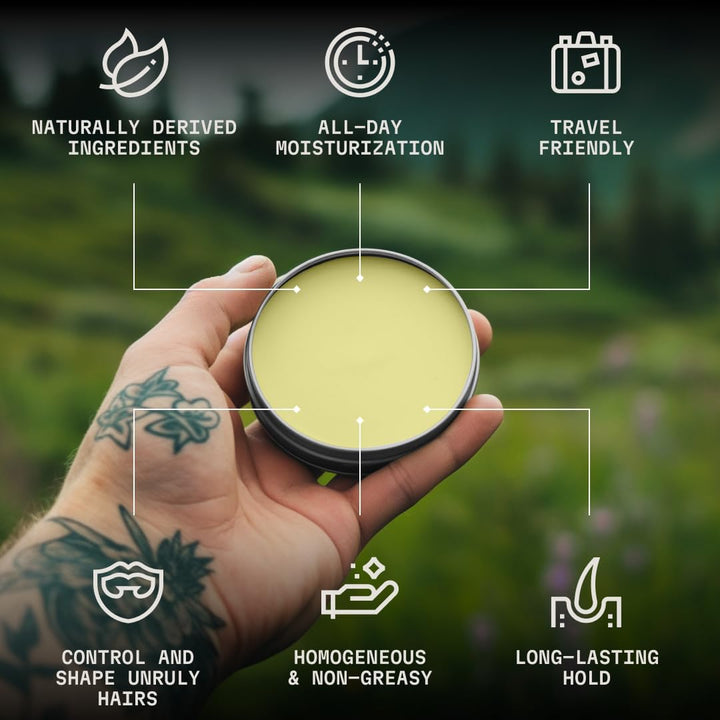 Moustache Wax and Comb Kit - 60G, Unscented - Strong Hold Moustache Wax for Men & Anti-Static Comb for Precise Grooming - Non-Greasy Formula for Easy Beard Care