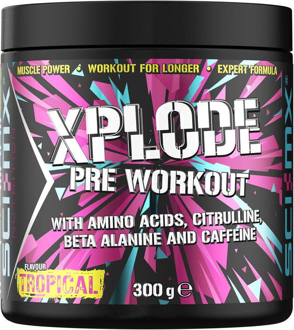 - X-PLODE Pre-Workout - 300G - Tropical Flavour - 250Mg Caffeine, 6G Citrulline Malate, 3.2G Beta Alanine / Serving - Suitable for Vegetarians + Vegans