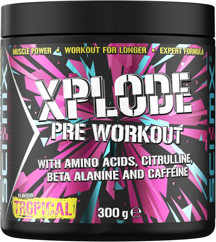 - X-PLODE Pre-Workout - 300G - Tropical Flavour - 250Mg Caffeine, 6G Citrulline Malate, 3.2G Beta Alanine / Serving - Suitable for Vegetarians + Vegans