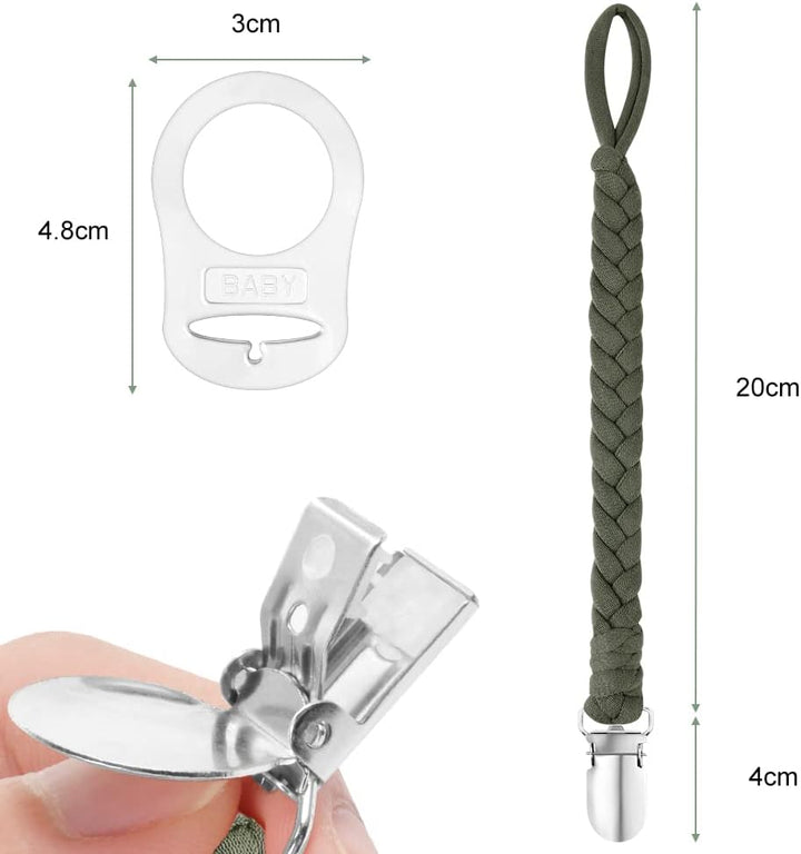Dummy Clips Baby Pacifier Chain, 4 Pcs Baby Dummy Pacifier Chain with 4Pcs Clip Adapter, Silicone Ring Adapter, Soother Chain Holder Straps Teething Clips for Baby Teething Toys