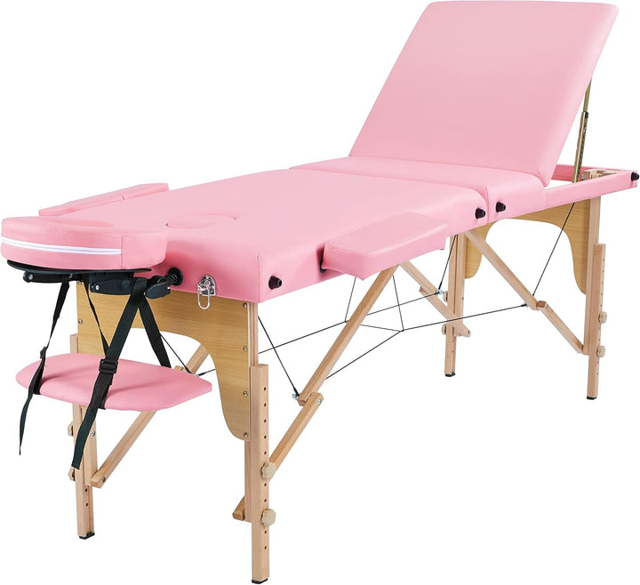 Portable Massage Table Folding Spa Beauty Bed Lightweight Tattoo Therapy Couch Wooden 60 Cm Width 3 Section Black