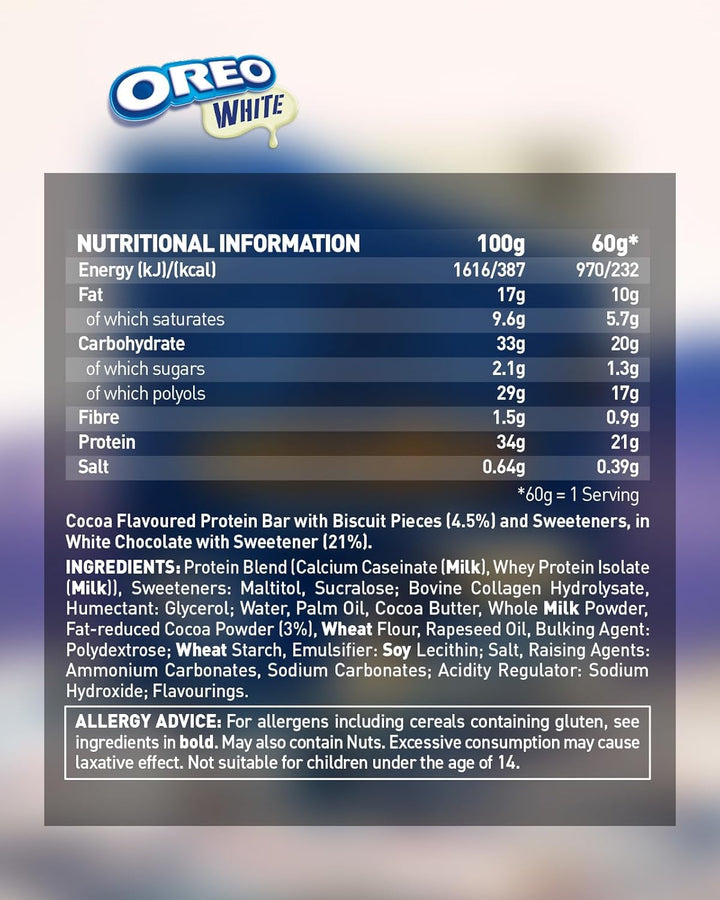 OREO White Protein Bar - High Protein, Low Sugar, 12 X 60 G
