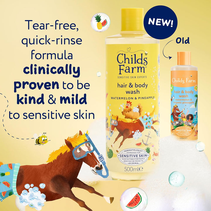 Kids Hair & Body Wash, Watermelon & Pineapple | Tear-Free, Gently Cleanses | Suitable for Dry, Sensitive Skin, 500Ml