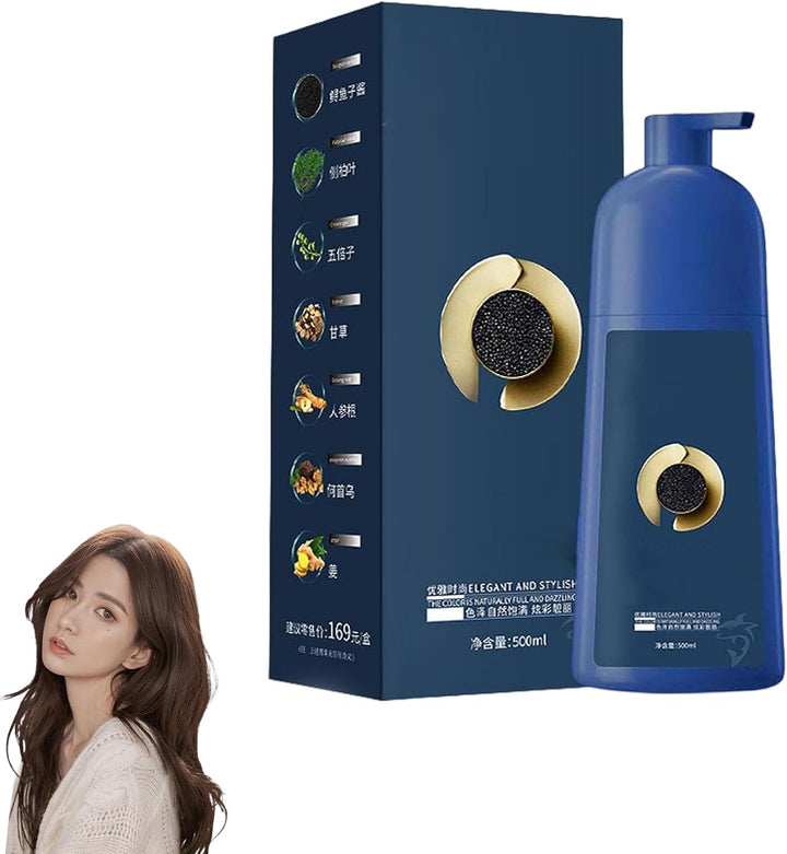 Hair Dye Shampoo for Women & Men with Caviar Protein – Vibrant Long-Lasting Brown Tones Plant-Based Coloring Cream with Nourishing Care (Soft Black)