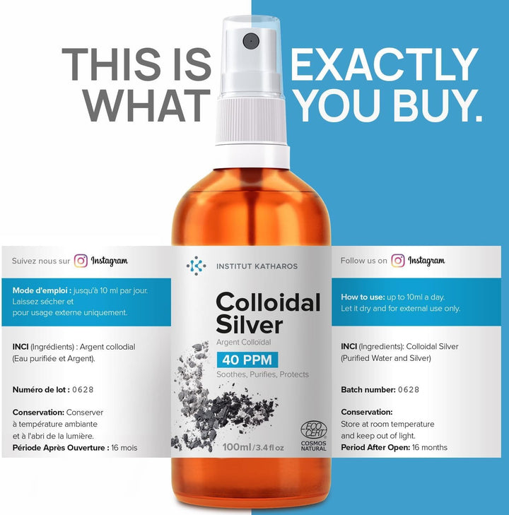 Colloidal Silver Spray 100Ml ● 40 PPM ● Superior Concentration, Smaller Particles, Better Results ● Ecocert Cosmos Natural Certified ●