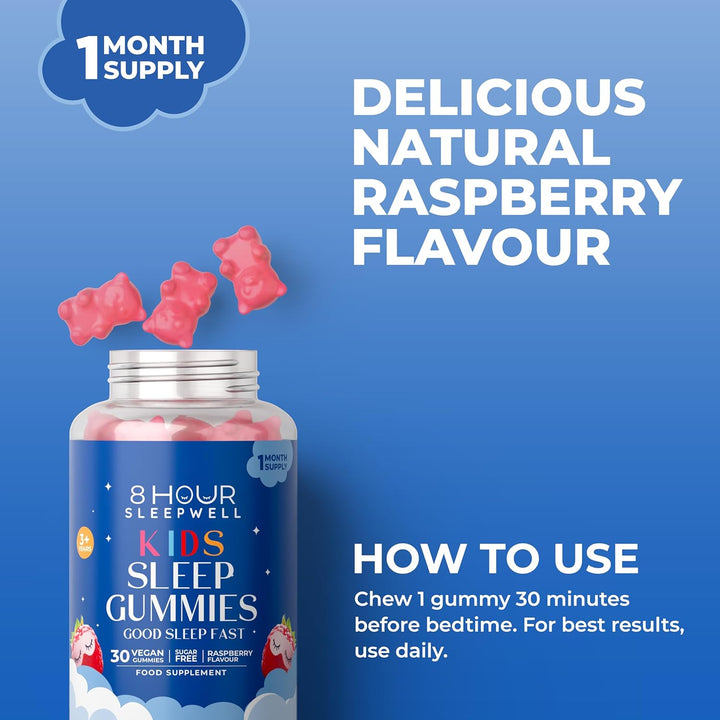 Sleep Gummies for Kids – 1 Month Supply | Sugar & Gluten-Free Magnesium Gummies for Growth, Relaxation & Healthy Sleep | 30 Vegan Supplement with Magnesium, L-Theanine & Vitamin B6 | Support Ages 3+