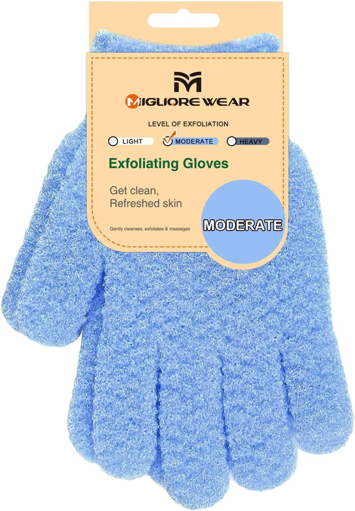 Exfoliating Wash Gloves, Shower Scrub Gloves/Loofah, Natural Fibre Bath Gloves for Spa, Massage, Body Scrub Exfoliator, Dead Skin Remover with Hanging Loop(Heavy)