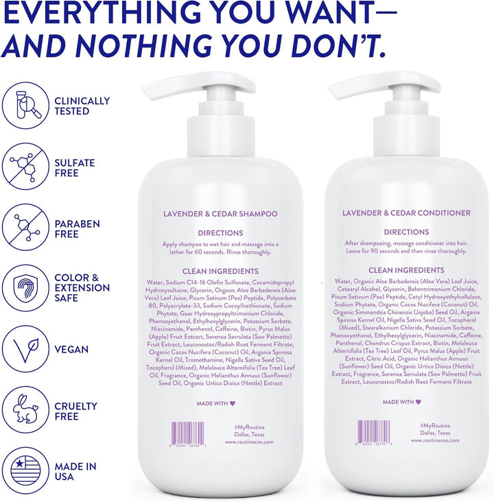 Anti-Thinning Shampoo and Conditioner Set for Thinning Hair - Biotin DHT Blocker Women & Men - Color Safe Shampoo for Hair Loss & Healthier Growth (Pack of 2) (Lavender & Cedar)