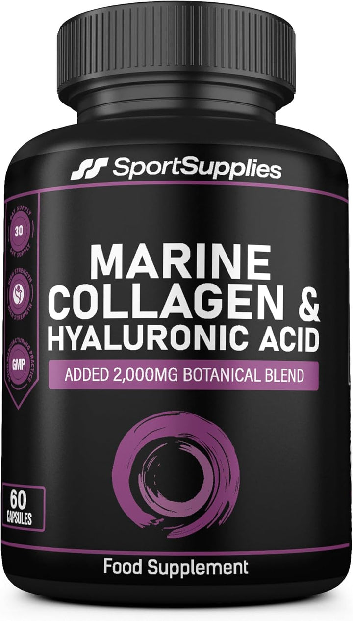 Collagen Supplements for Women-100% Marine Collagen Boosted with Hyaluronic Acid, Vitamin C, Niacinamide & 2,000Mg Botanical Blend Including Lions Mane, Ashwagandha, Maca and Psyllium Husk-60 Capsules