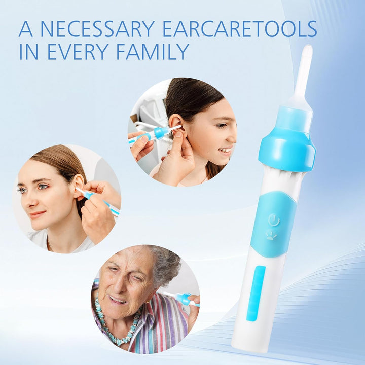 Earwax Remover, Electric Ear Wax Suction Remover, Electric Vacuum Ear Cleaner with Led Light,Ear Wax Removal Kit for Adults and Children,Includes 2 Silicone Replacement Heads,Built-In Battery