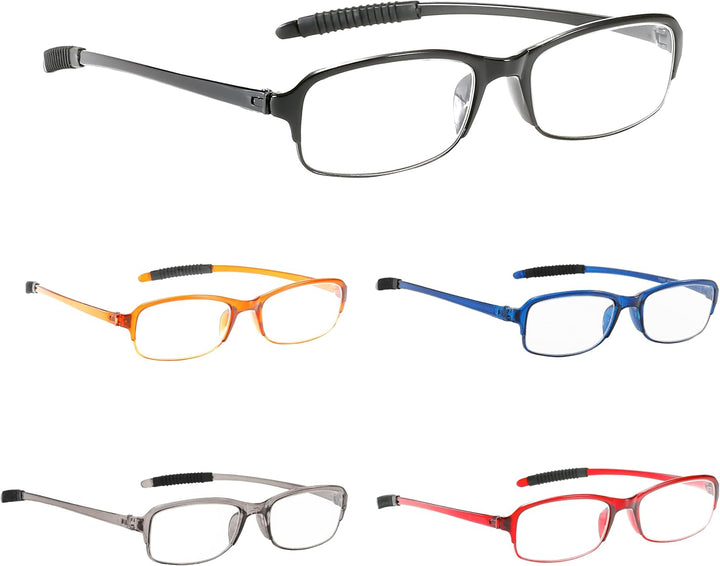 PROFLEX Sparespecs Reading Glasses (Value 5 Pack) - Lightweight, Impact Resistant, Scratch Resistant, Bendy, Flexible, Anti-Slip, Unisex (Mens + Womens) +1.0, +1.5, +2.0, +2.5, +3.0, +3.5, +4.0 (Oval)