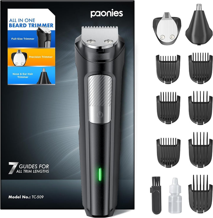 Beard Trimmer Hair Clippers Men, Nose & Ear Trimmer, 9-In-1 Body Groomer Men Kit, Cordless Rechargeable Hair Clippers with 7 Limit Combs, Stainless Steel Blades, 100% Waterproof Extra Long Life