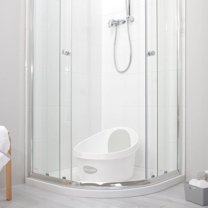 Toddler Bath Tub | Larger Bath for Bigger Kids at Bathtime | Includes Warm and Soft Foam Backrest | Grippy Anti-Slip Surface | Includes Easy Drain Bath Plug | White with Light Grey Backrest