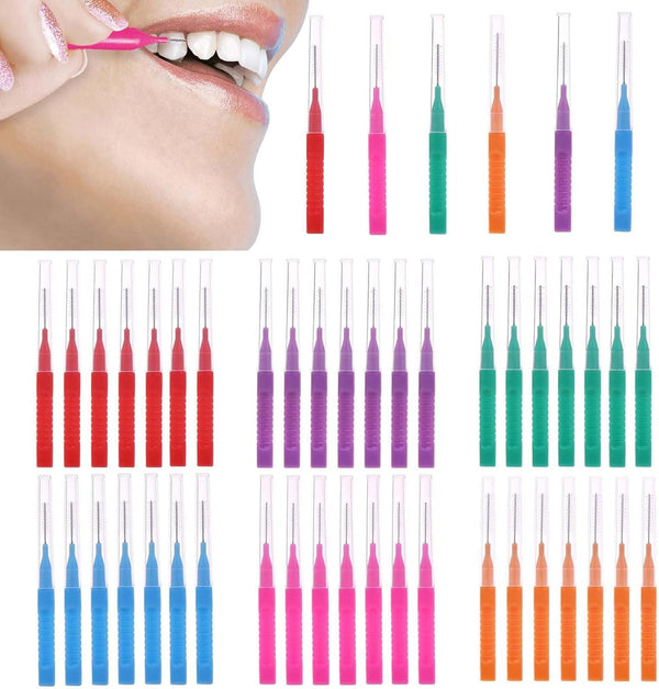 48 Pcs Interdental Brushes, Tooth Cleaning Tool for Cleaning Gaps between Teeth(6 Colors)
