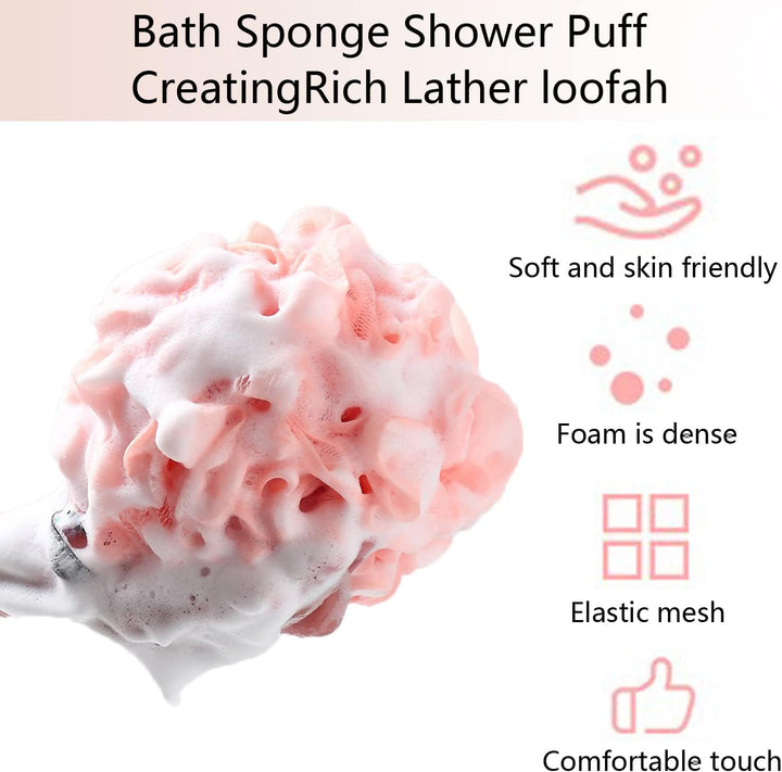 Loofah Shower Puff 3Pcs - Ultra Soft Mesh Bath Sponges for Adults Exfoliating, Scrubbing and Cleaning - Body Scrubbers for Use in Shower