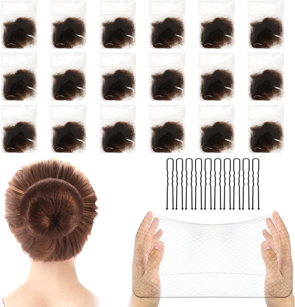 24Pcs Invisible Bun Nets, Ballet Hair Net for Girls, Hair Nets for Women Buns, 50Cm/20Inch Elastic Edge Mesh, with 10PCS U Shaped Hair Pins, for Hair Ballet Gymnastics Bun Making
