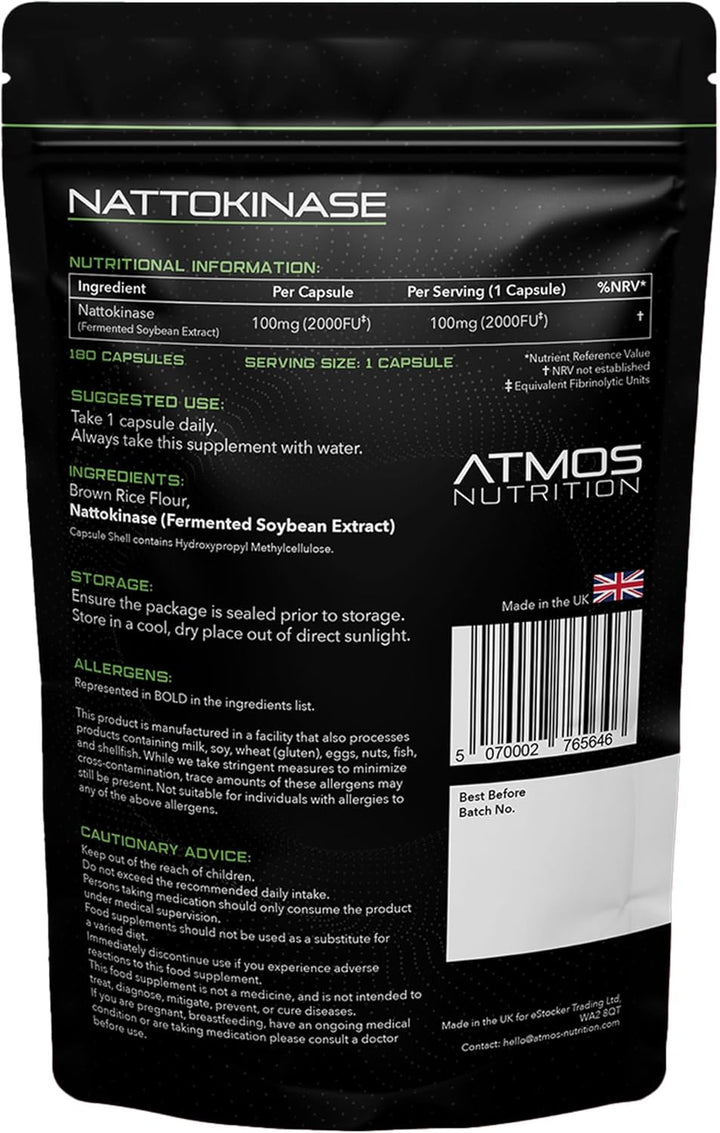 Nattokinase - 2000FU / 100Mg per Capsule - 6 Month'S Supply - High Strength Capsules! - Cardiovascular, Circulation, and Heart Support Enzyme Supplement - Non-Gmo & Made in the UK