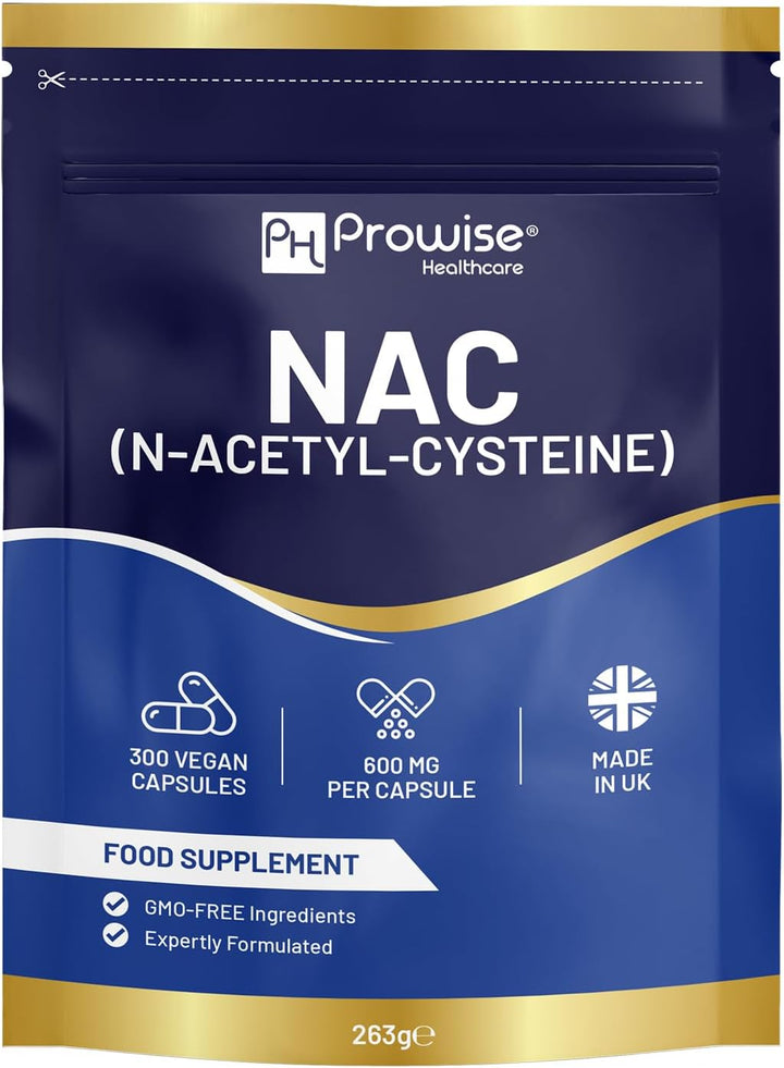 NAC N-Acetyl-Cysteine 600Mg | 120 Capsules of Nac N-Acetyl-Cysteine | Vegan N-Acetyl-Cysteine Nutritional Supplements | High Bioavailability & No Fillers | UK Manufactured by Prowise Healthcare
