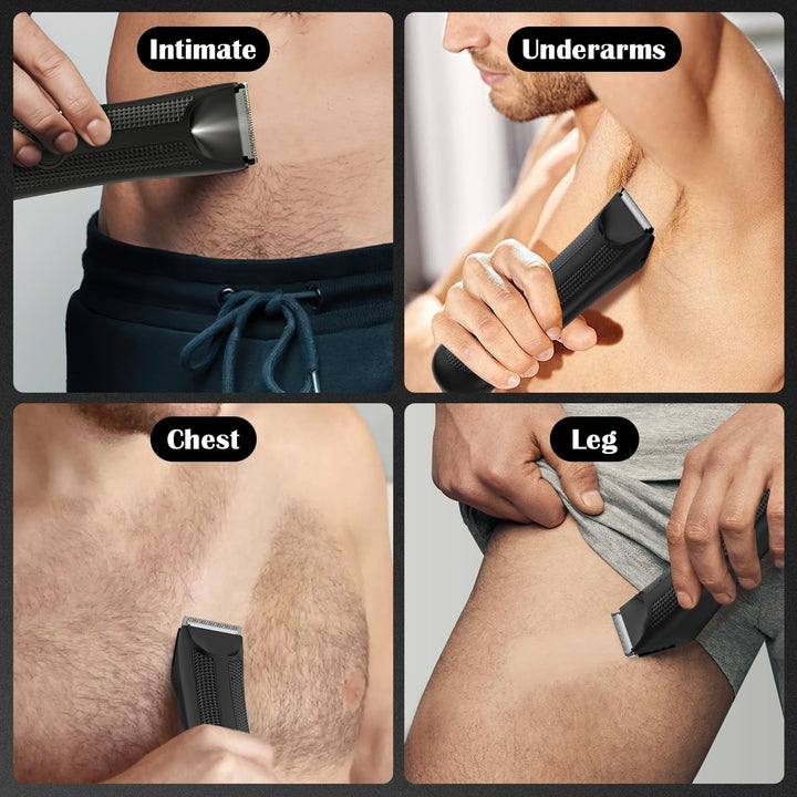 Pubic & Body Hair Trimmer for Men, Body Groomer, Electric Groin Hair Trimmer with Ceramic Blade Head, Wet/Dry Shaver with LED Light and Charging Base（Black）