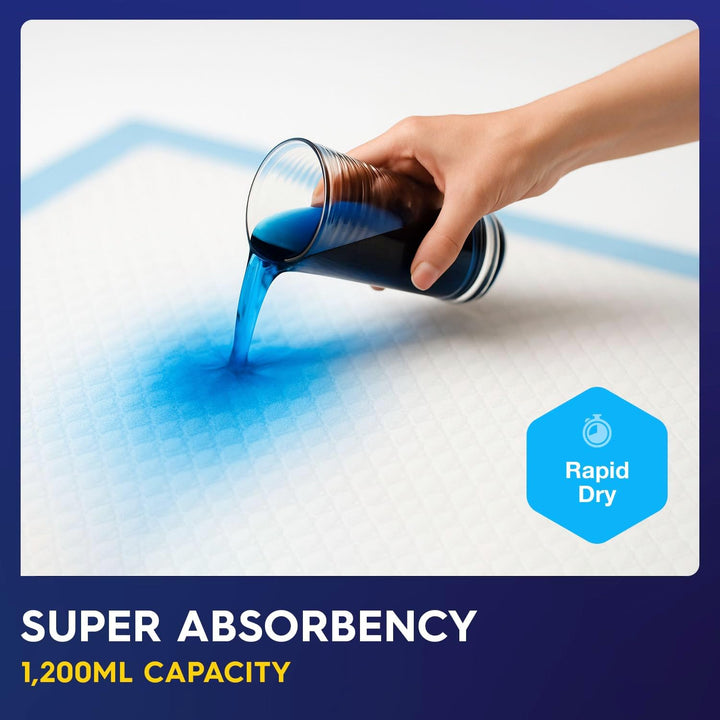 30 X  Incontinence Bed Pads 90 X 60Cm | Adhesive Strips | Large Disposable Incontinence Pads | Super Absorbency Incontinence Bed Sheets for Adults, Children & Babies | 1,200ML Capacity