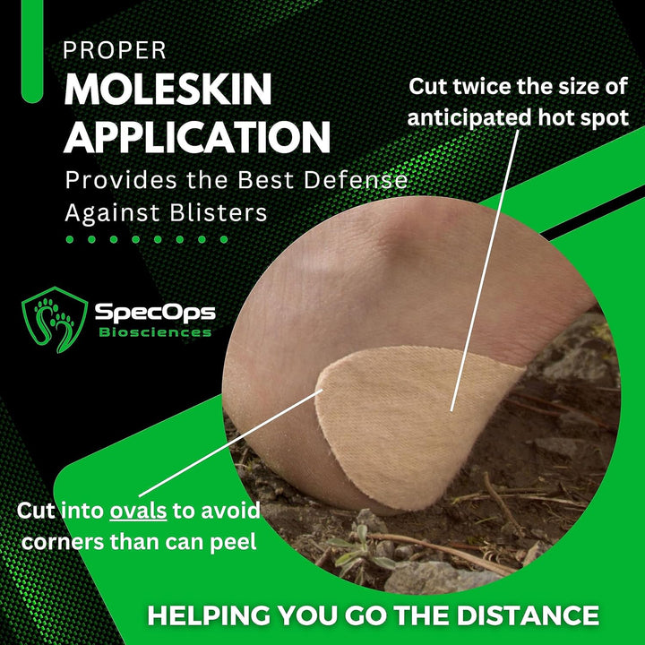 Hiking & Running Thin Moleskin for Blisters – Trusted by Champions! Featuring 2477 Square Centimeters of Super-Adhesive, Durable Moleskin Tape, It Stays Put Even during the Most Grueling Adventures.