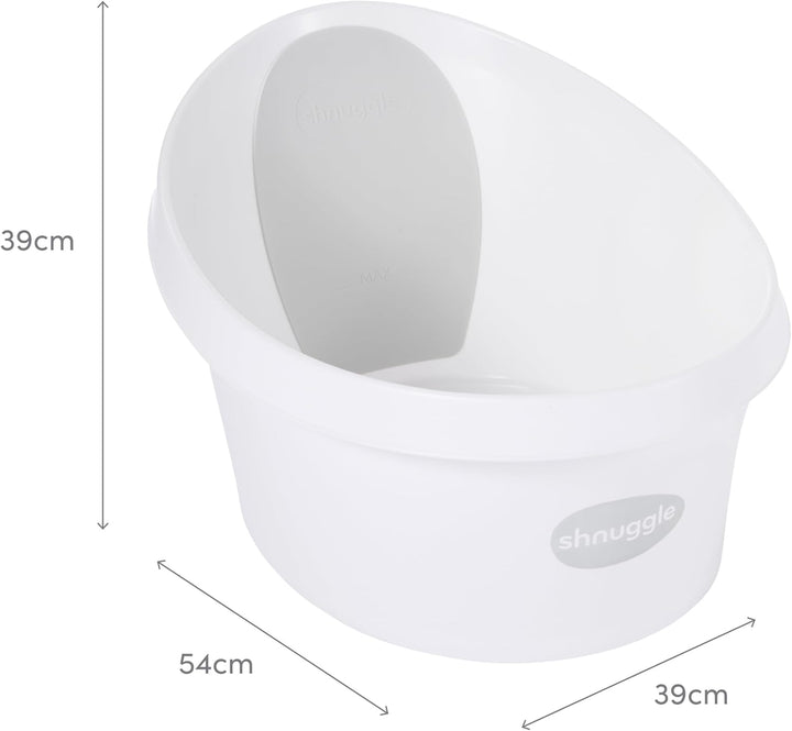 Toddler Bath Tub | Larger Bath for Bigger Kids at Bathtime | Includes Warm and Soft Foam Backrest | Grippy Anti-Slip Surface | Includes Easy Drain Bath Plug | White with Light Grey Backrest